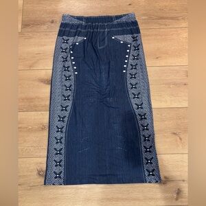 New SHEIN Printed Western Pattern Denim-look Straight Knit Skirt XL